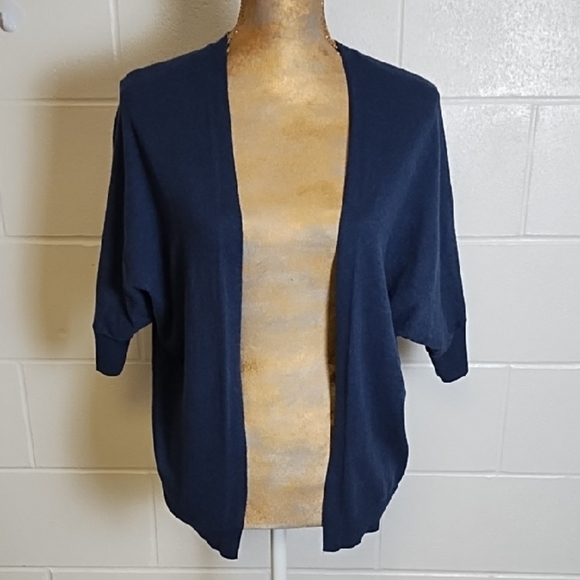 Navy Blue Open Front Cardigan 100k% Cotton with 1/2 Sleeves and Relaxed Fit - Picture 1 of 8